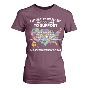I Literally Want My Tax Dollars To Support National Parks T Shirt For Women In Case That Wasn't Clear Vintage American Map TS11 Maroon Print Your Wear
