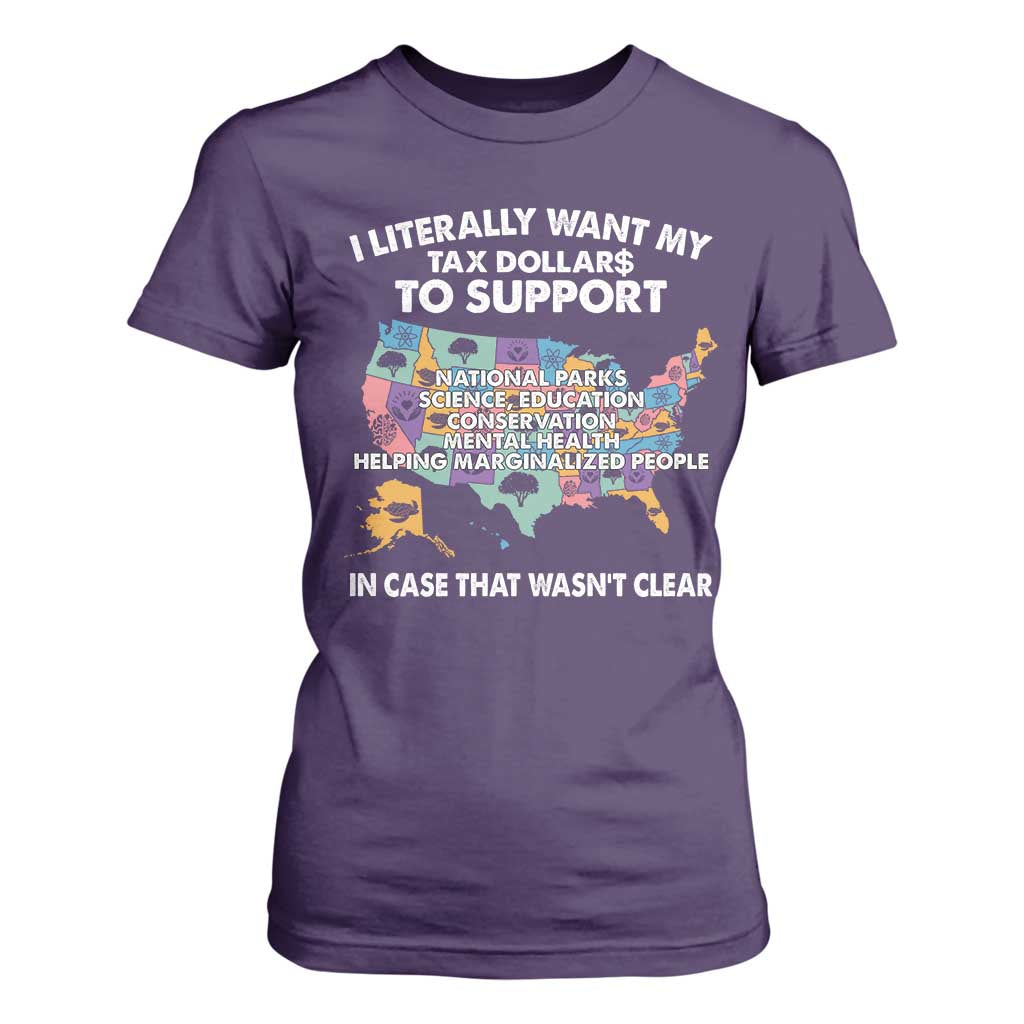 I Literally Want My Tax Dollars To Support National Parks T Shirt For Women In Case That Wasn't Clear Vintage American Map TS11 Purple Print Your Wear
