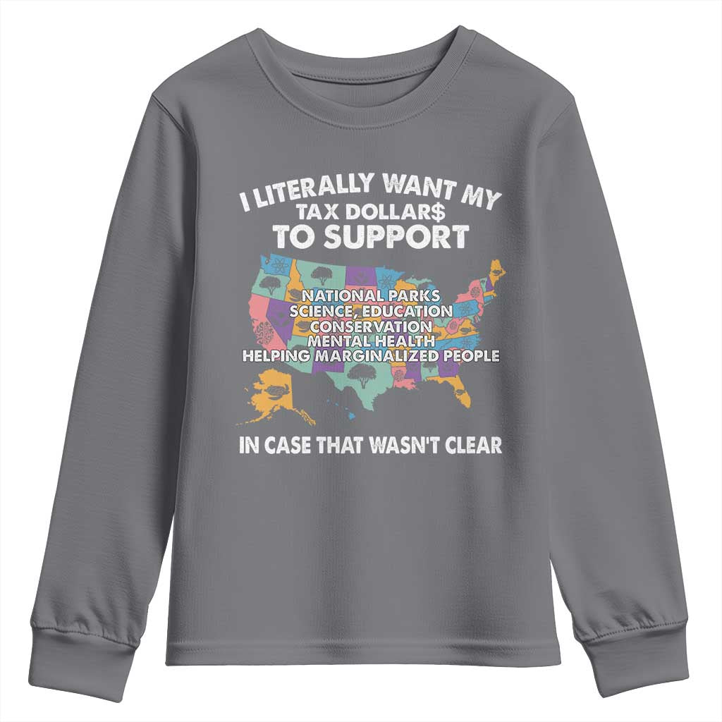 I Literally Want My Tax Dollars To Support National Parks Youth Sweatshirt In Case That Wasn't Clear Vintage American Map TS11 Charcoal Print Your Wear