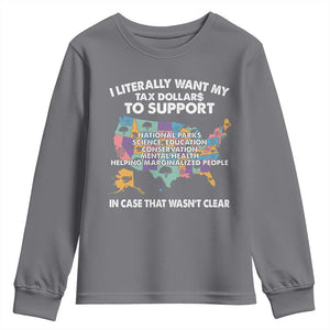 I Literally Want My Tax Dollars To Support National Parks Youth Sweatshirt In Case That Wasn't Clear Vintage American Map TS11 Charcoal Print Your Wear