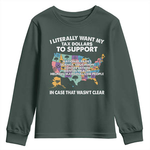 I Literally Want My Tax Dollars To Support National Parks Youth Sweatshirt In Case That Wasn't Clear Vintage American Map TS11 Dark Forest Green Print Your Wear