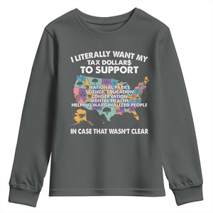 I Literally Want My Tax Dollars To Support National Parks Youth Sweatshirt In Case That Wasn't Clear Vintage American Map TS11 Dark Heather Print Your Wear