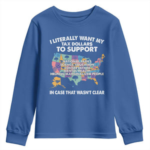 I Literally Want My Tax Dollars To Support National Parks Youth Sweatshirt In Case That Wasn't Clear Vintage American Map TS11 Royal Blue Print Your Wear