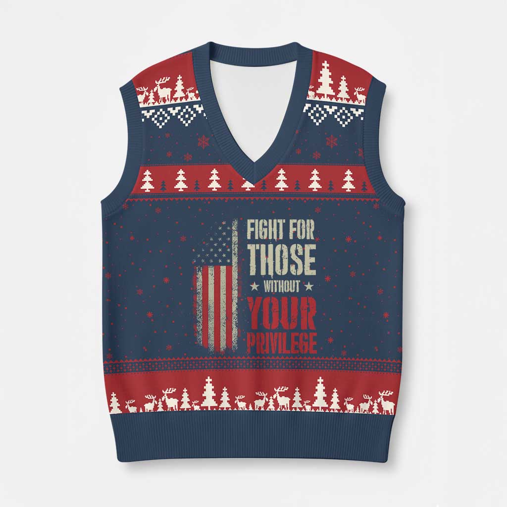 Fight For Those Without Your Privilege V-Neck Knit Sweater Vest TS11 Navy Red Print Your Wear