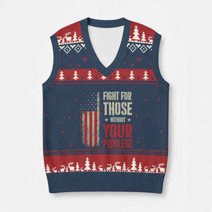 Fight For Those Without Your Privilege V-Neck Knit Sweater Vest TS11 Navy Red Print Your Wear