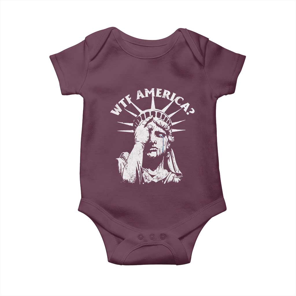 Funny Statue Of Liberty WTF America Baby Onesie TS11 Maroon Print Your Wear
