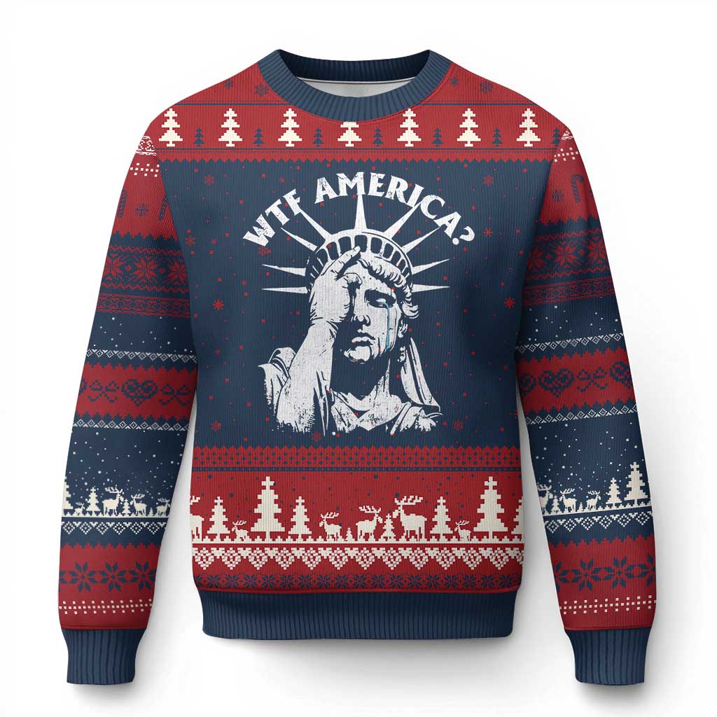 Funny Statue Of Liberty WTF America Ugly Christmas Sweater TS11 Navy Red Print Your Wear