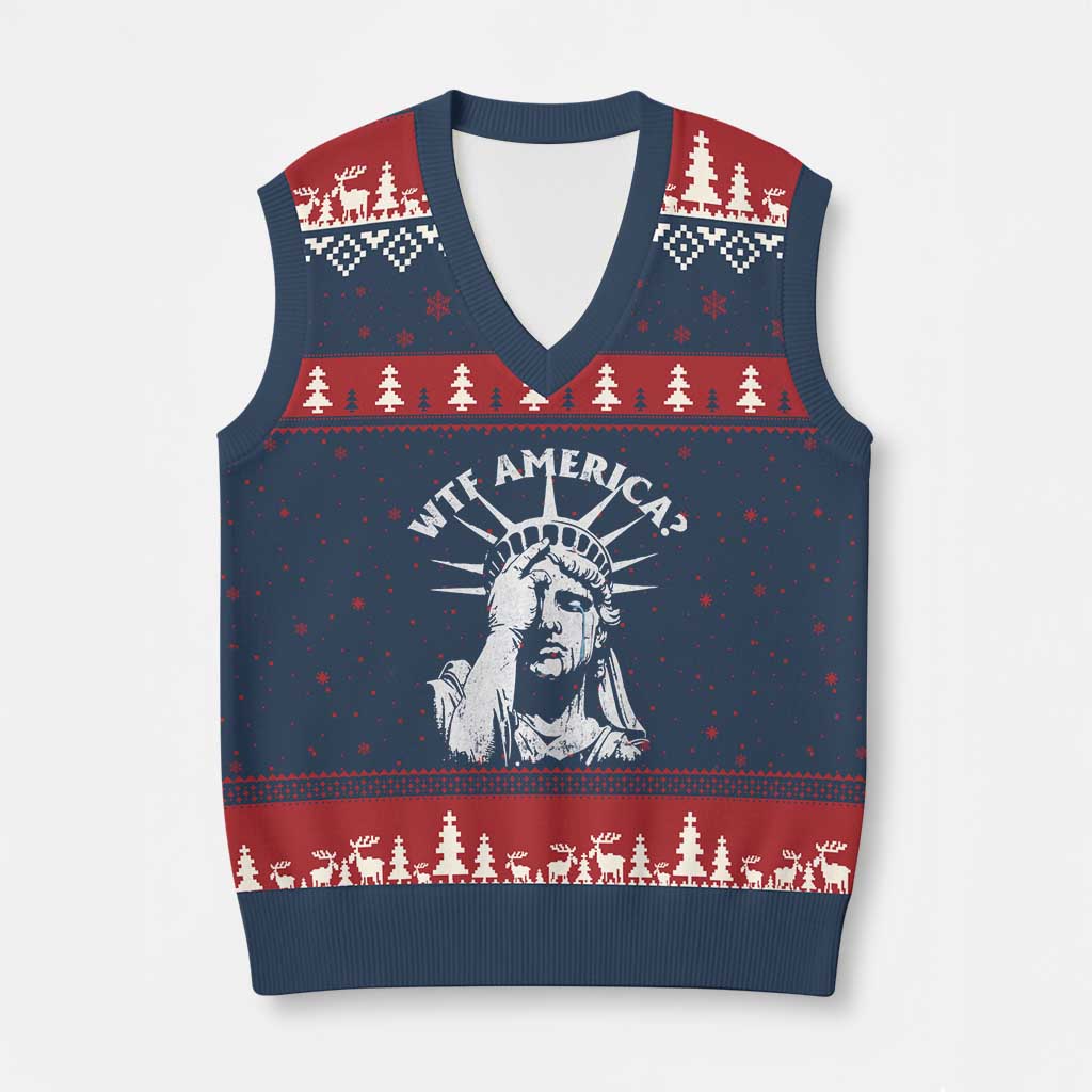 Funny Statue Of Liberty WTF America V-Neck Knit Sweater Vest TS11 Navy Red Print Your Wear