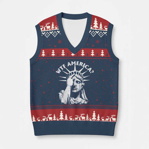 Funny Statue Of Liberty WTF America V-Neck Knit Sweater Vest TS11 Navy Red Print Your Wear