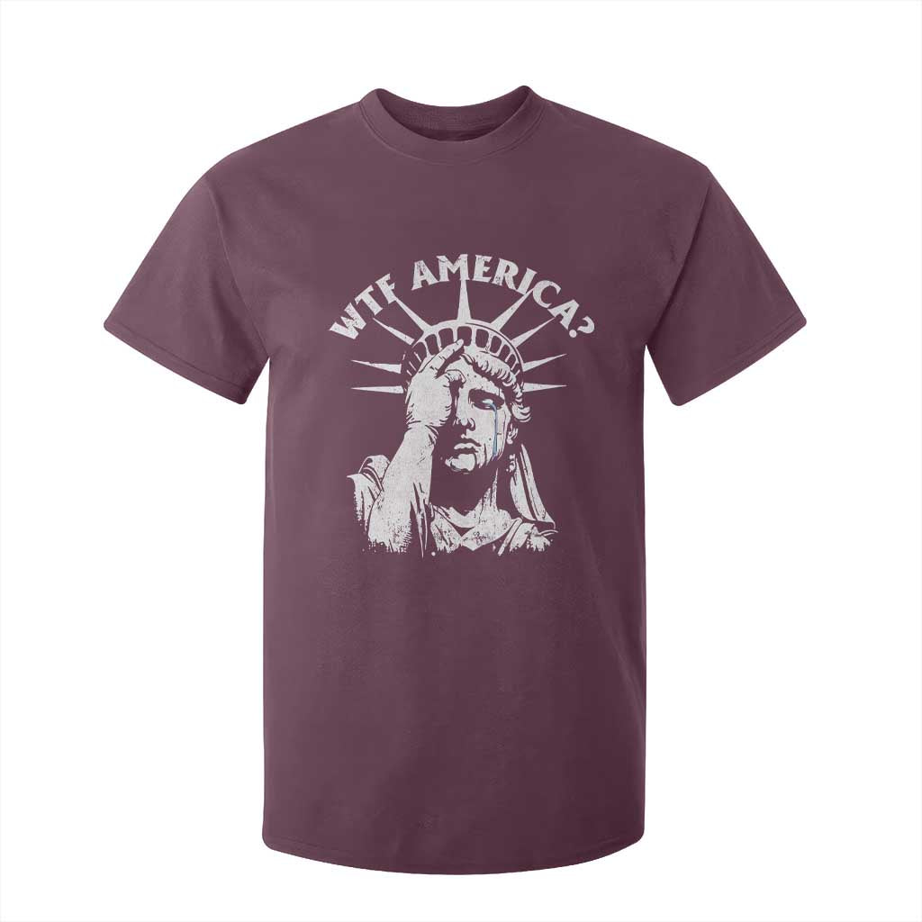Funny Statue Of Liberty WTF America T Shirt For Kid TS11 Maroon Print Your Wear