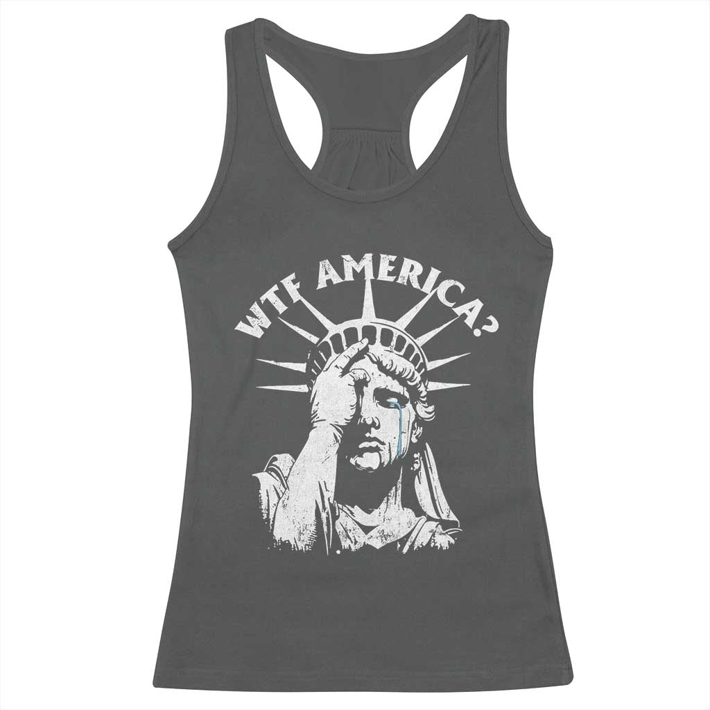 Funny Statue Of Liberty WTF America Racerback Tank Top TS11 Dark Heather Print Your Wear