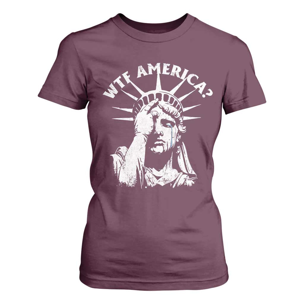 Funny Statue Of Liberty WTF America T Shirt For Women TS11 Maroon Print Your Wear