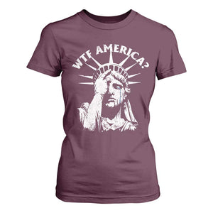 Funny Statue Of Liberty WTF America T Shirt For Women TS11 Maroon Print Your Wear