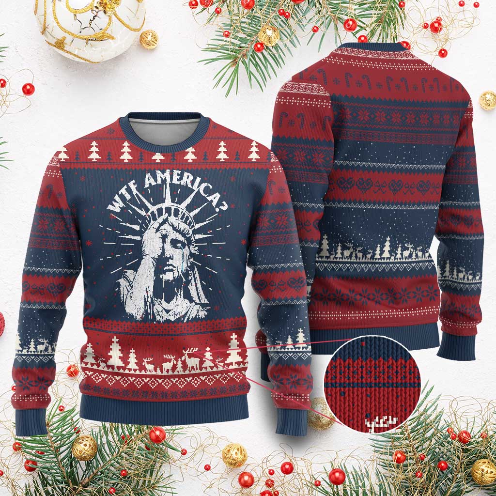 Funny Statue Of Liberty WTF America Knit Sweatshirt TS11 Burgundy Print Your Wear