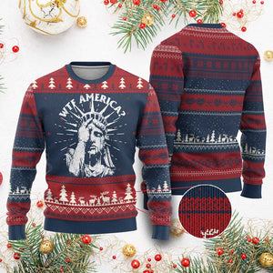 Funny Statue Of Liberty WTF America Knit Sweatshirt TS11 Burgundy Print Your Wear