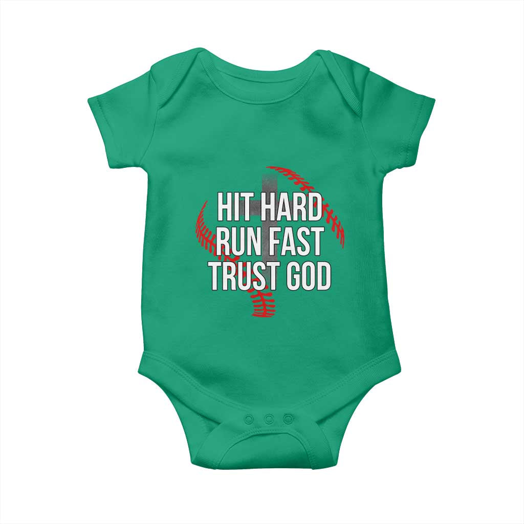 Hit Hard Run Fast Trust God Christian Baseball Baby Onesie TS11 Irish Green Print Your Wear