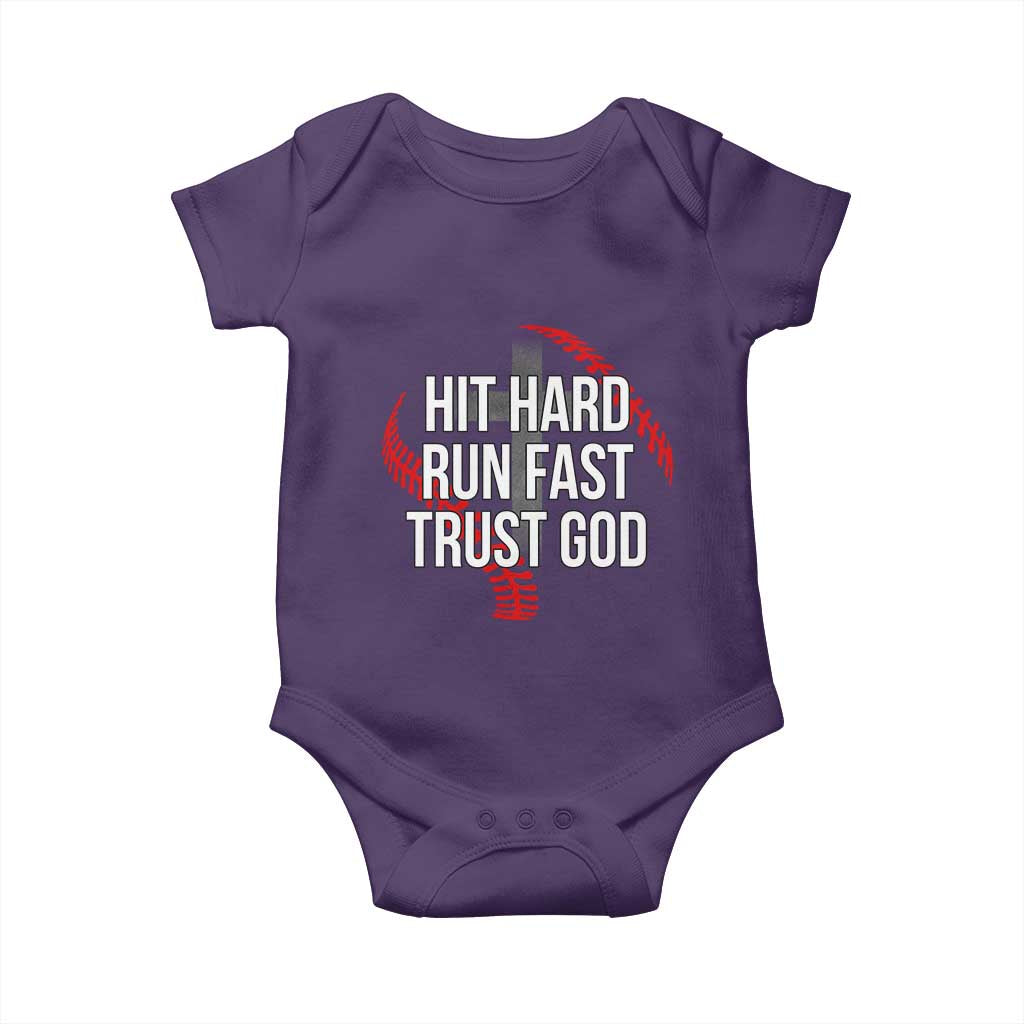Hit Hard Run Fast Trust God Christian Baseball Baby Onesie TS11 Purple Print Your Wear