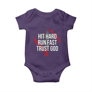 Hit Hard Run Fast Trust God Christian Baseball Baby Onesie TS11 Purple Print Your Wear