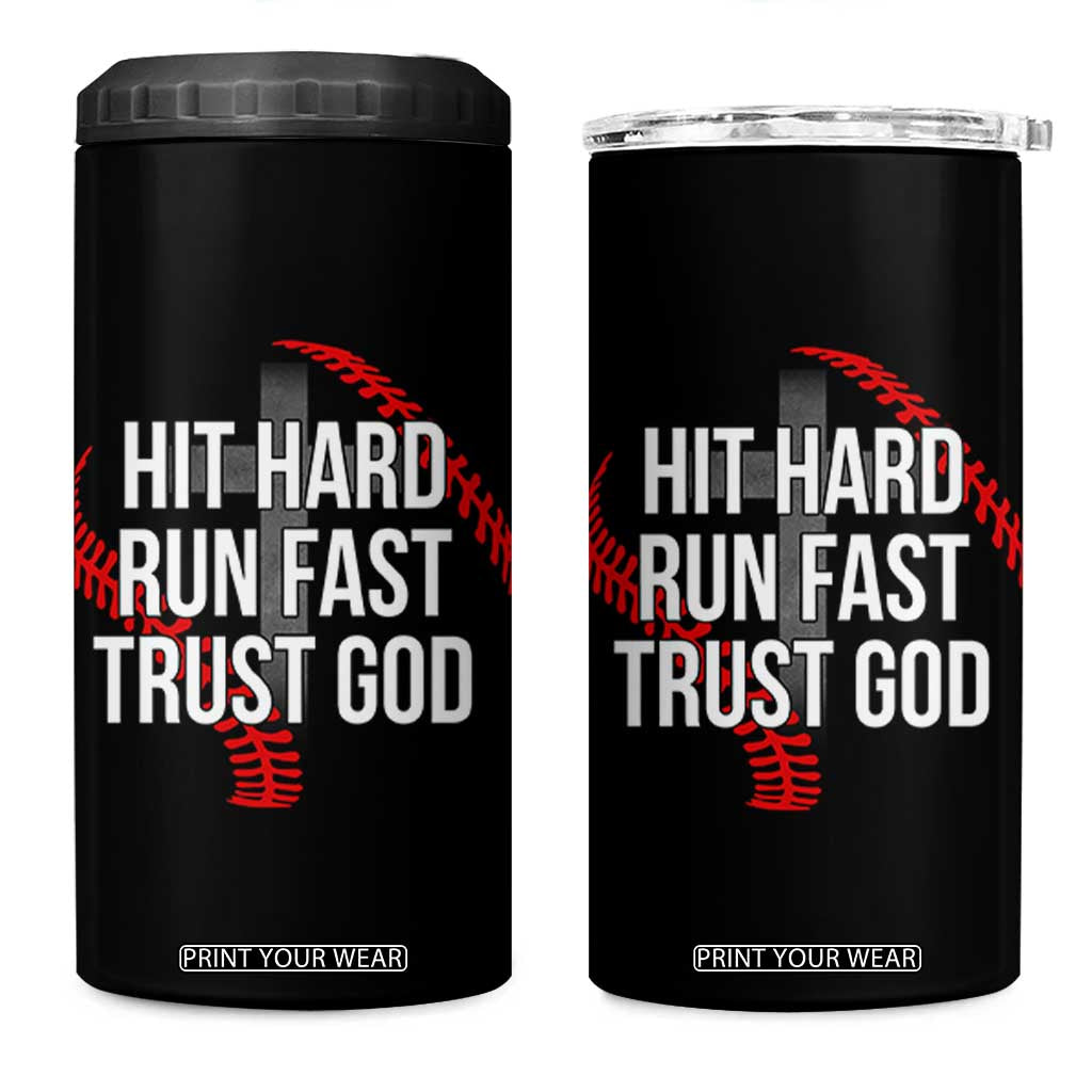 Hit Hard Run Fast Trust God Christian Baseball 4 in 1 Can Cooler Tumbler TS11 One Size: 16 oz Black Print Your Wear