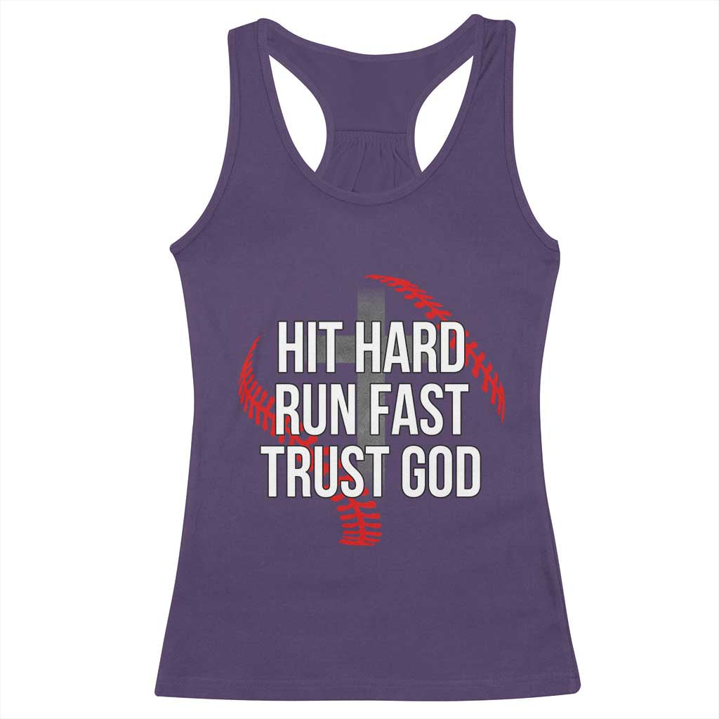 Hit Hard Run Fast Trust God Christian Baseball Racerback Tank Top TS11 Purple Print Your Wear