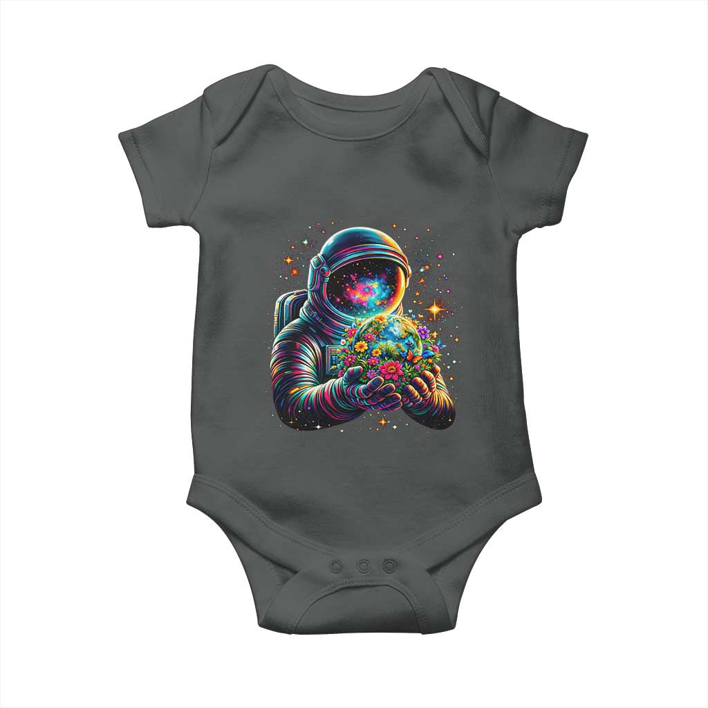Astronaut Earth Flowers Spaceman Planet Galaxy Universe Baby Onesie TS11 Dark Heather Print Your Wear