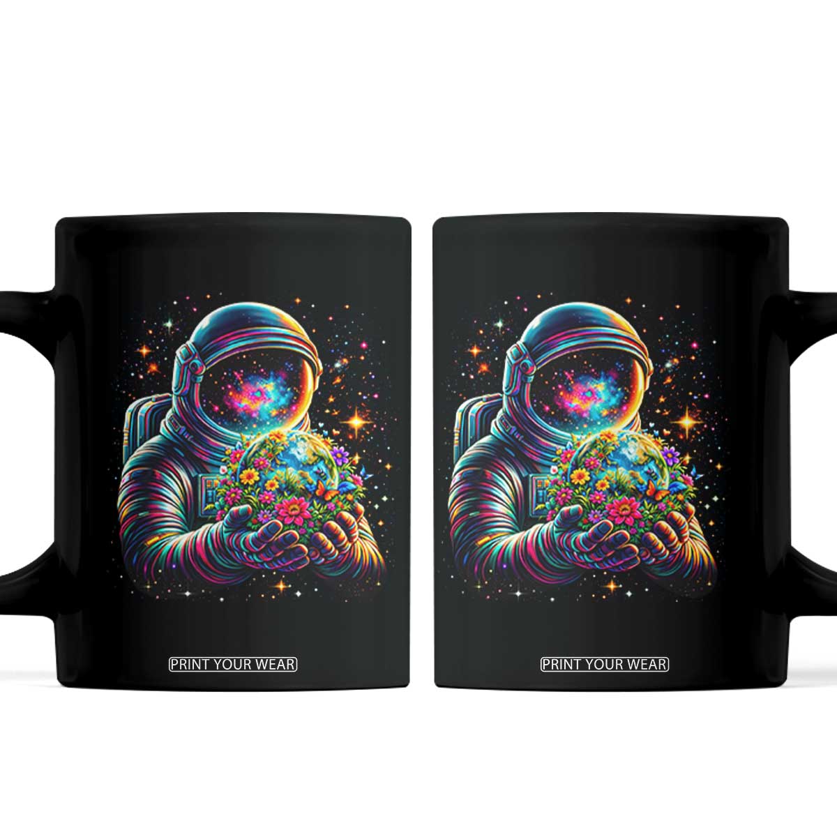 Astronaut Earth Flowers Spaceman Planet Galaxy Universe Coffee Mug TS11 Black Print Your Wear