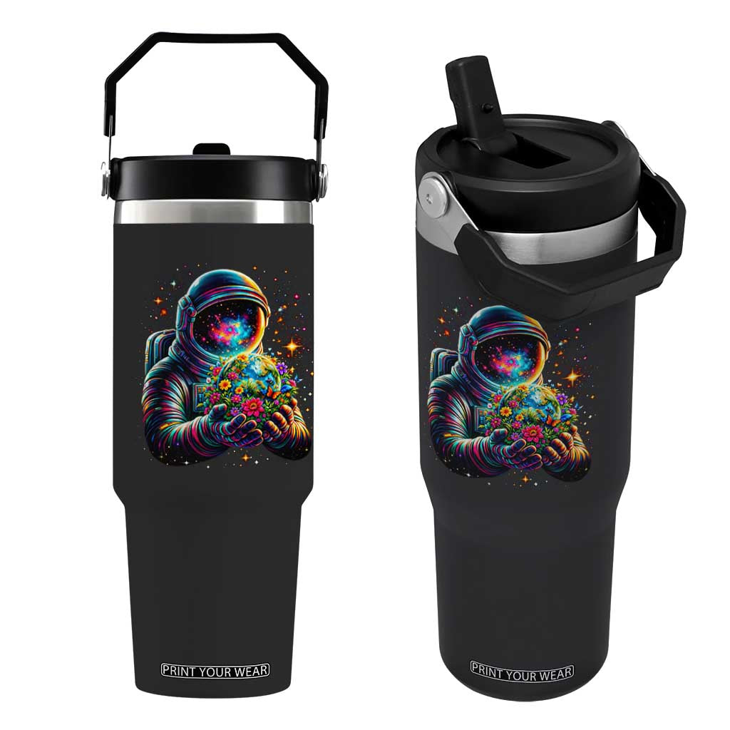 Astronaut Earth Flowers Spaceman Planet Galaxy Universe Flip Straw Tumbler TS11 One Size: 30 oz Black Print Your Wear