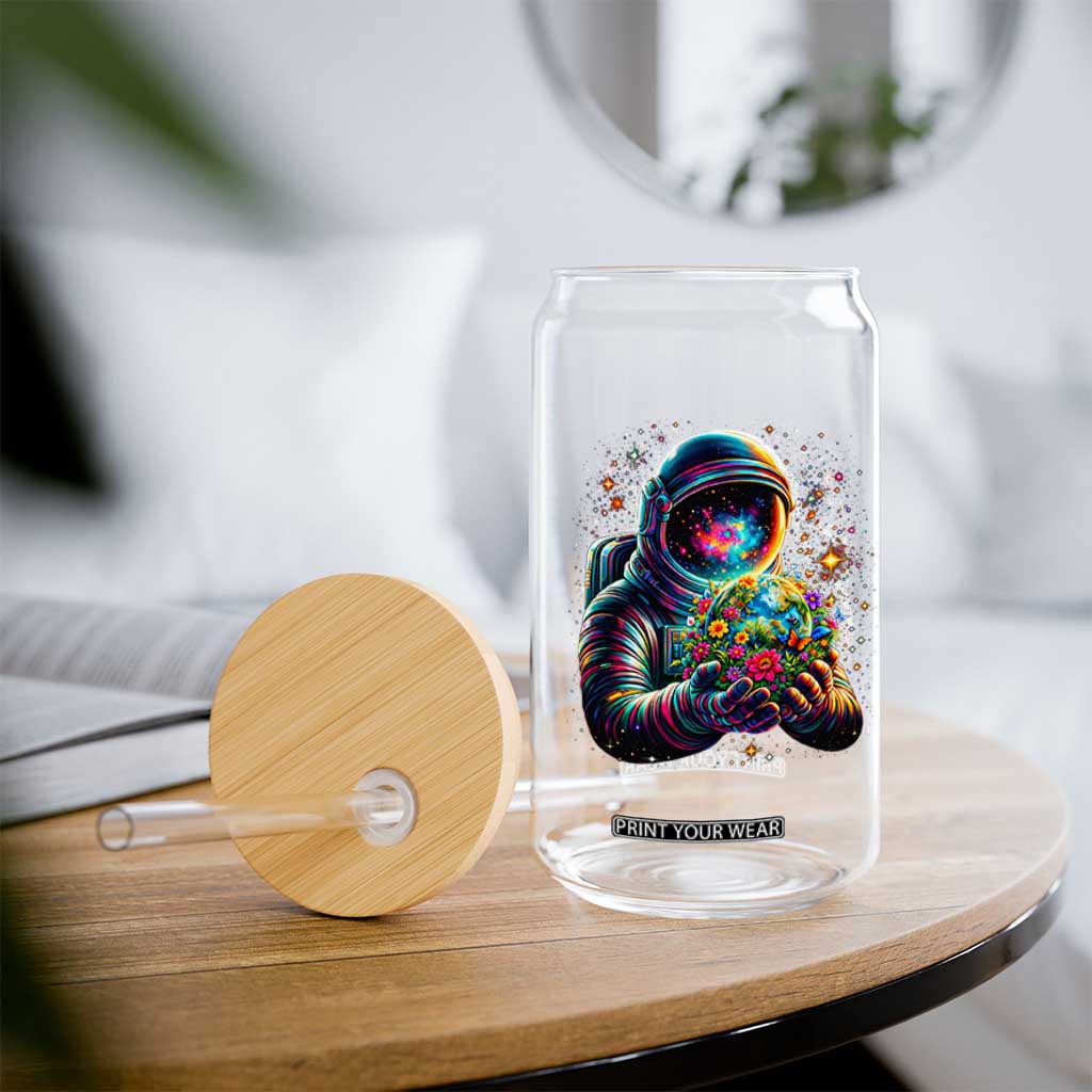 Astronaut Earth Flowers Spaceman Planet Galaxy Universe Glass Can TS11 Print Your Wear