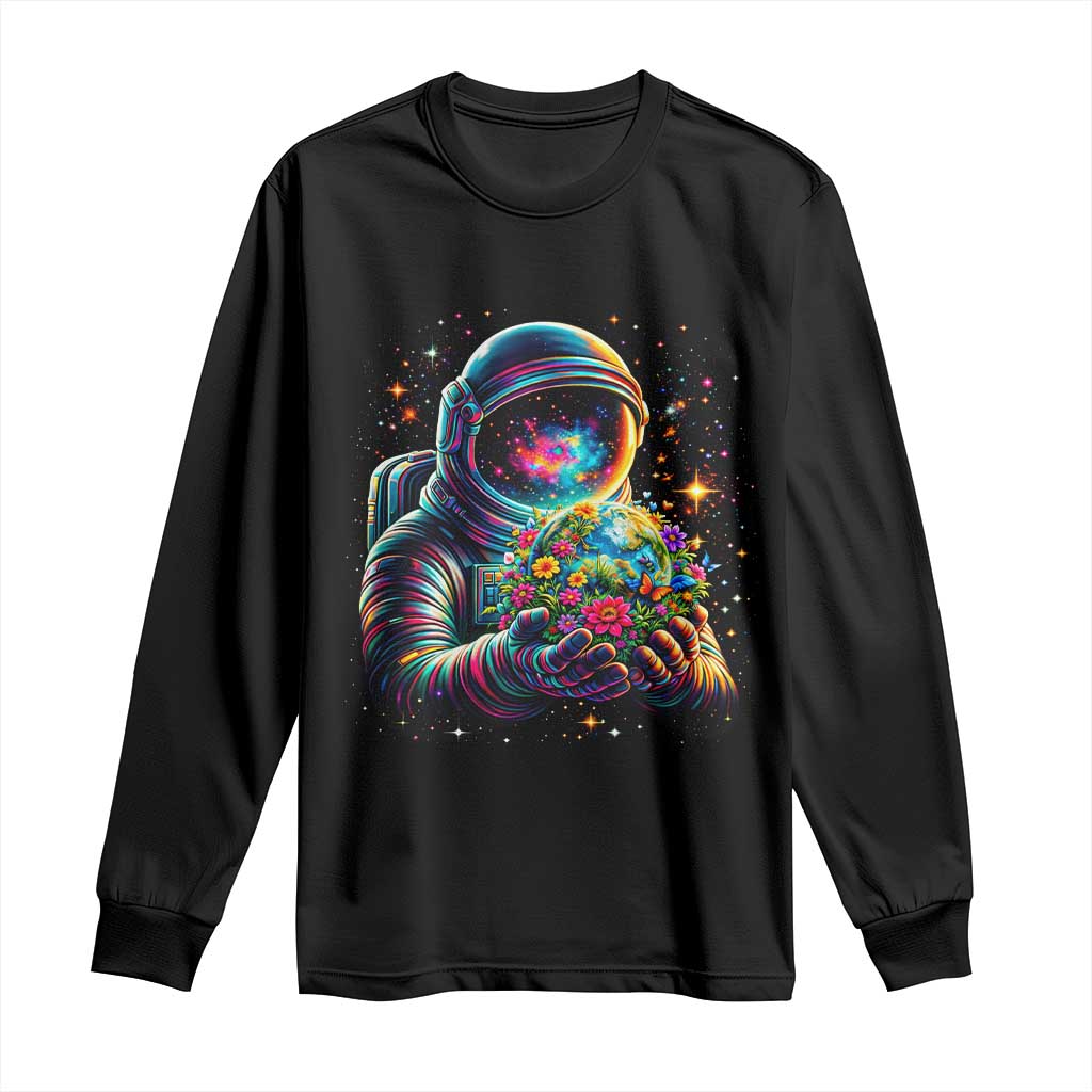 Astronaut Earth Flowers Spaceman Planet Galaxy Universe Long Sleeve Shirt TS11 Black Print Your Wear
