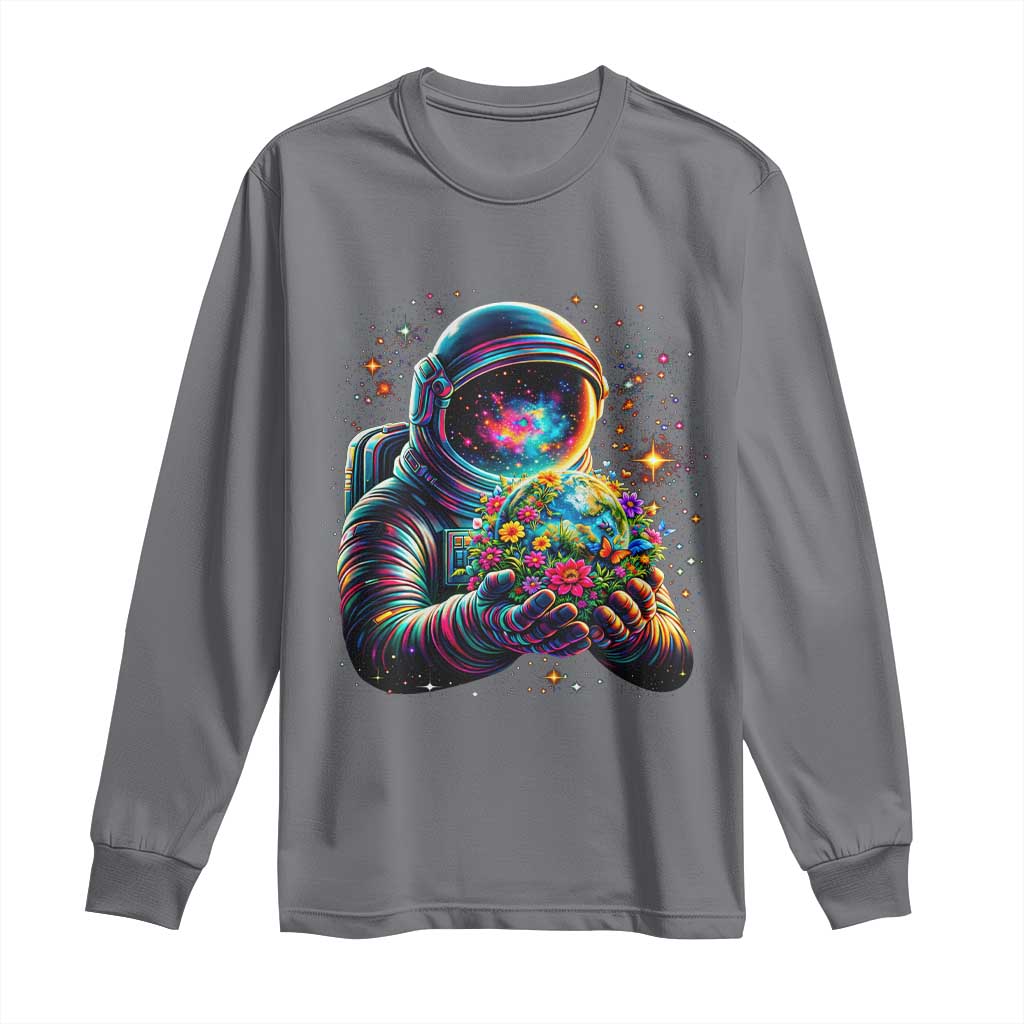 Astronaut Earth Flowers Spaceman Planet Galaxy Universe Long Sleeve Shirt TS11 Charcoal Print Your Wear