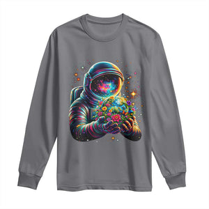 Astronaut Earth Flowers Spaceman Planet Galaxy Universe Long Sleeve Shirt TS11 Charcoal Print Your Wear