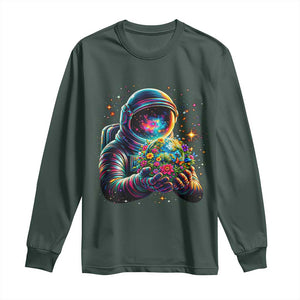 Astronaut Earth Flowers Spaceman Planet Galaxy Universe Long Sleeve Shirt TS11 Dark Forest Green Print Your Wear