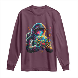 Astronaut Earth Flowers Spaceman Planet Galaxy Universe Long Sleeve Shirt TS11 Maroon Print Your Wear