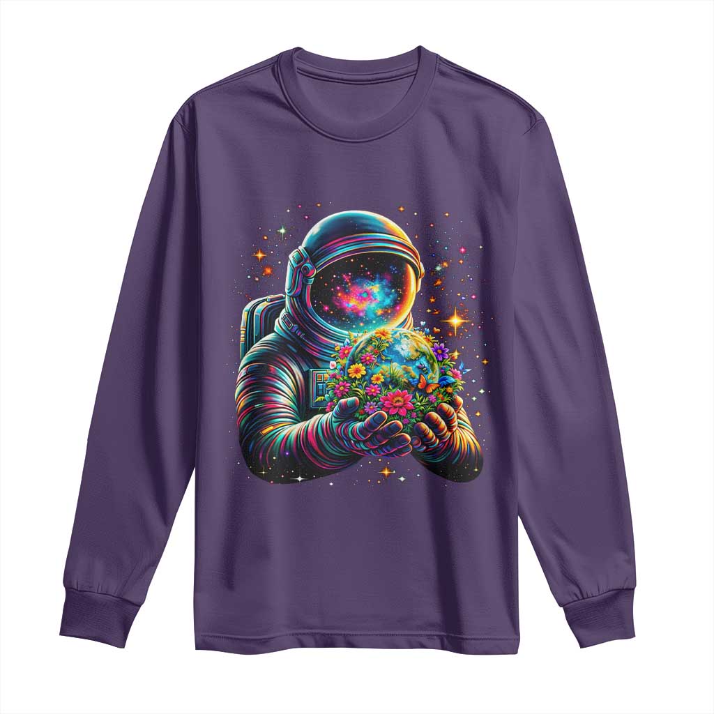 Astronaut Earth Flowers Spaceman Planet Galaxy Universe Long Sleeve Shirt TS11 Purple Print Your Wear