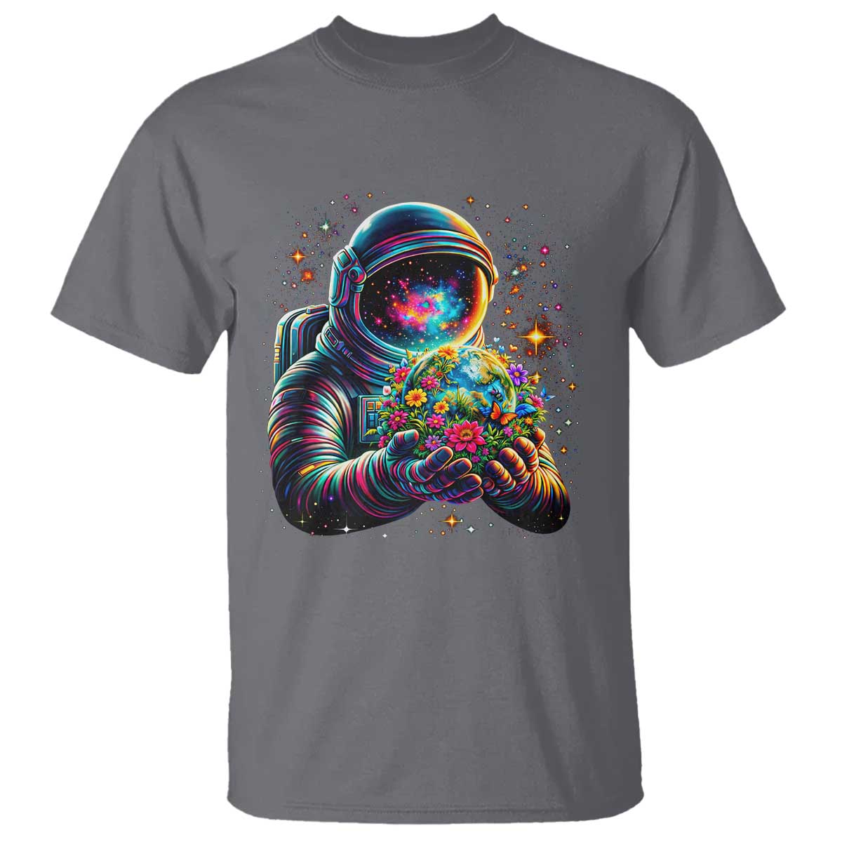 Astronaut Earth Flowers Spaceman Planet Galaxy Universe T Shirt TS11 Charcoal Print Your Wear