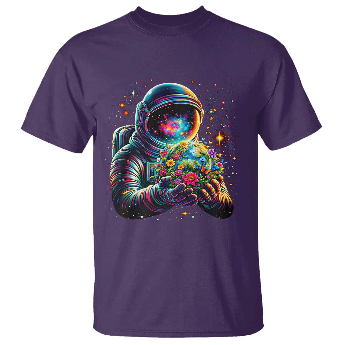 Astronaut Earth Flowers Spaceman Planet Galaxy Universe T Shirt TS11 Purple Print Your Wear