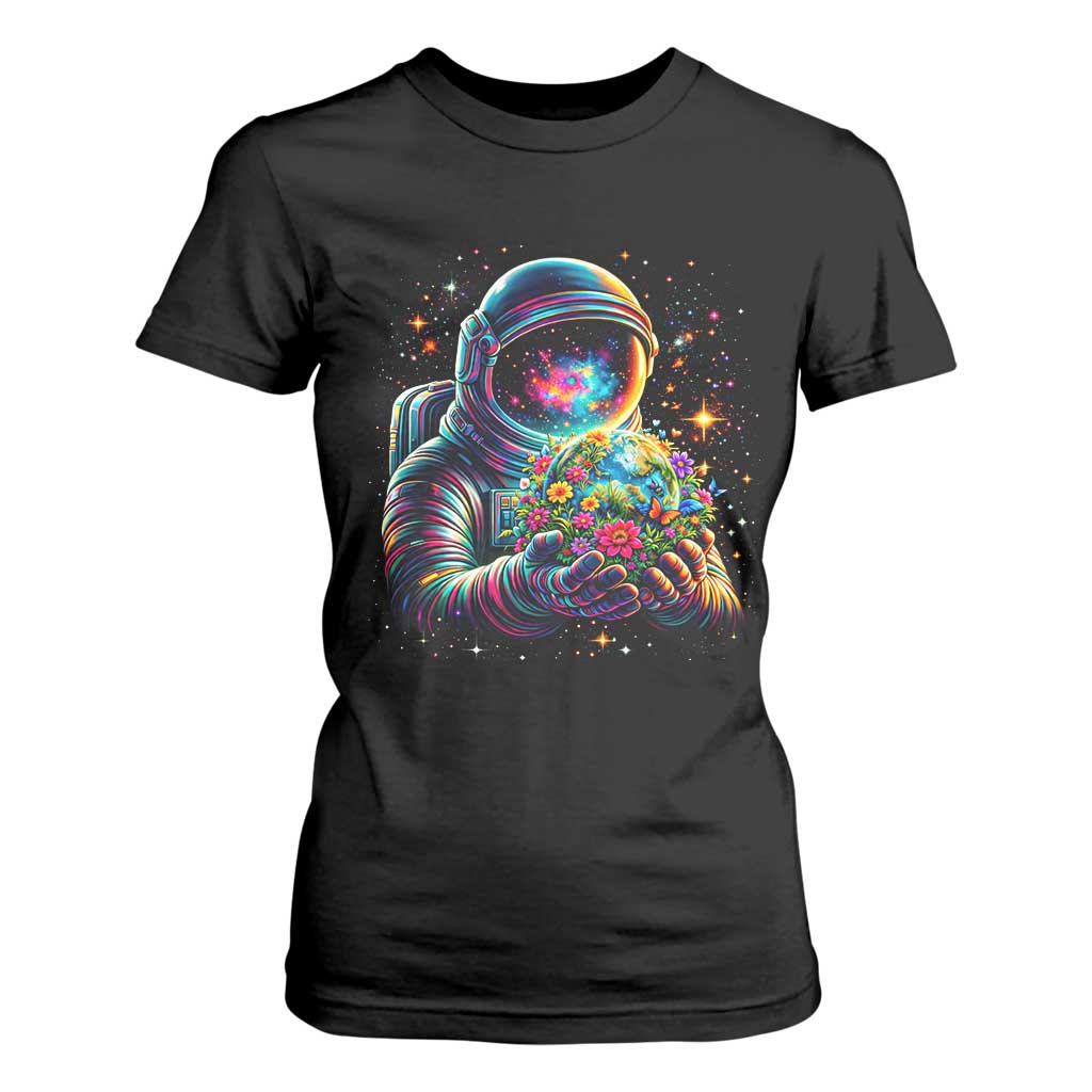 Astronaut Earth Flowers Spaceman Planet Galaxy Universe T Shirt For Women TS11 Black Print Your Wear
