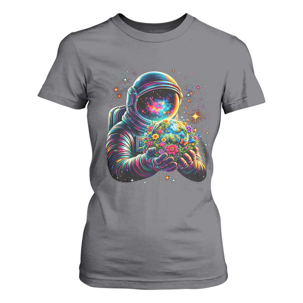 Astronaut Earth Flowers Spaceman Planet Galaxy Universe T Shirt For Women TS11 Charcoal Print Your Wear