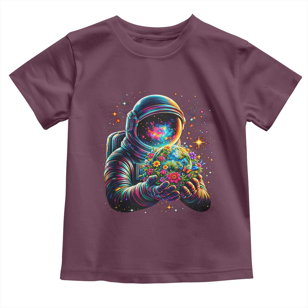 Astronaut Earth Flowers Spaceman Planet Galaxy Universe Toddler T Shirt TS11 Maroon Print Your Wear