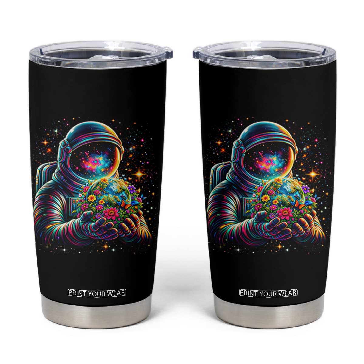 Astronaut Earth Flowers Spaceman Planet Galaxy Universe Tumbler Cup TS11 Black Print Your Wear