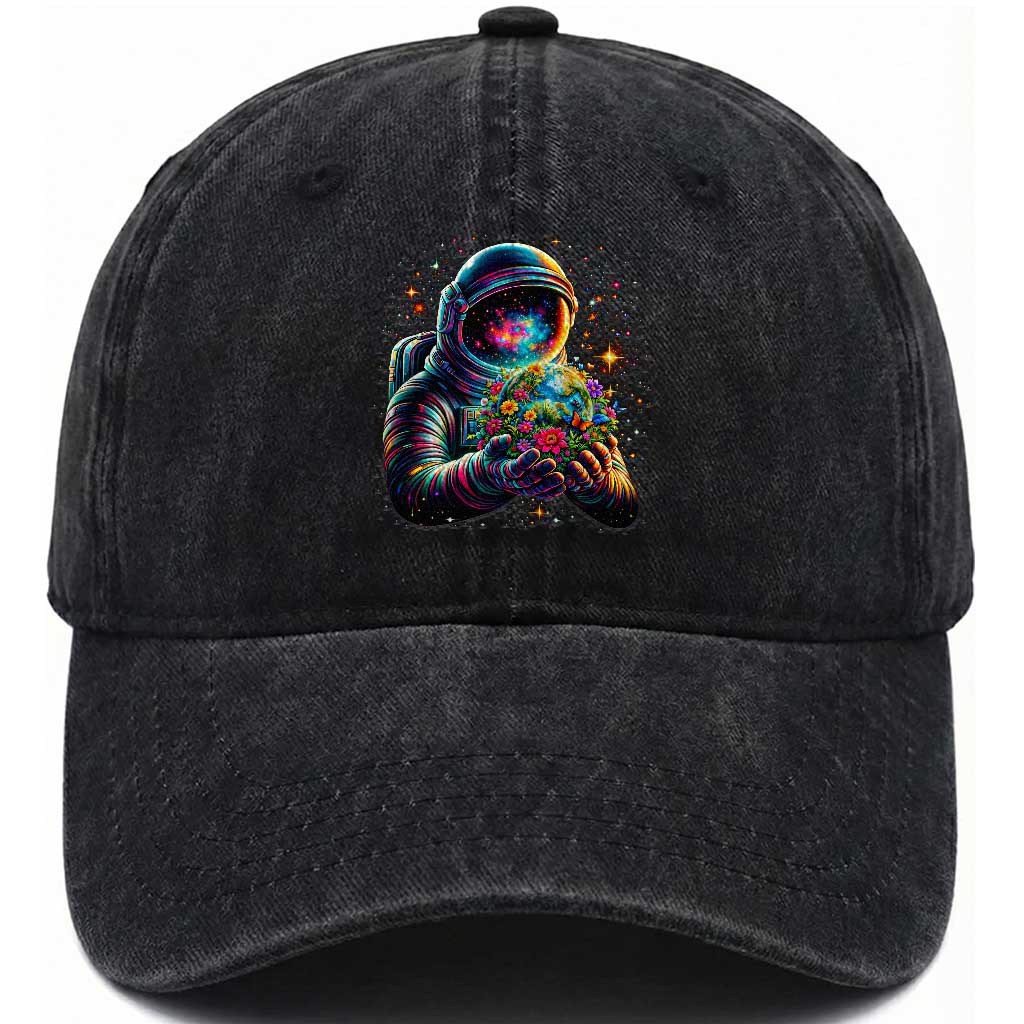 Astronaut Earth Flowers Spaceman Planet Galaxy Universe Washed Cotton Baseball Cap TS11 Print Your Wear