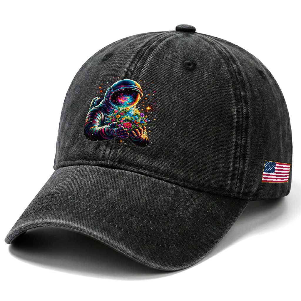 Astronaut Earth Flowers Spaceman Planet Galaxy Universe Washed Cotton Baseball Cap TS11 Print Your Wear