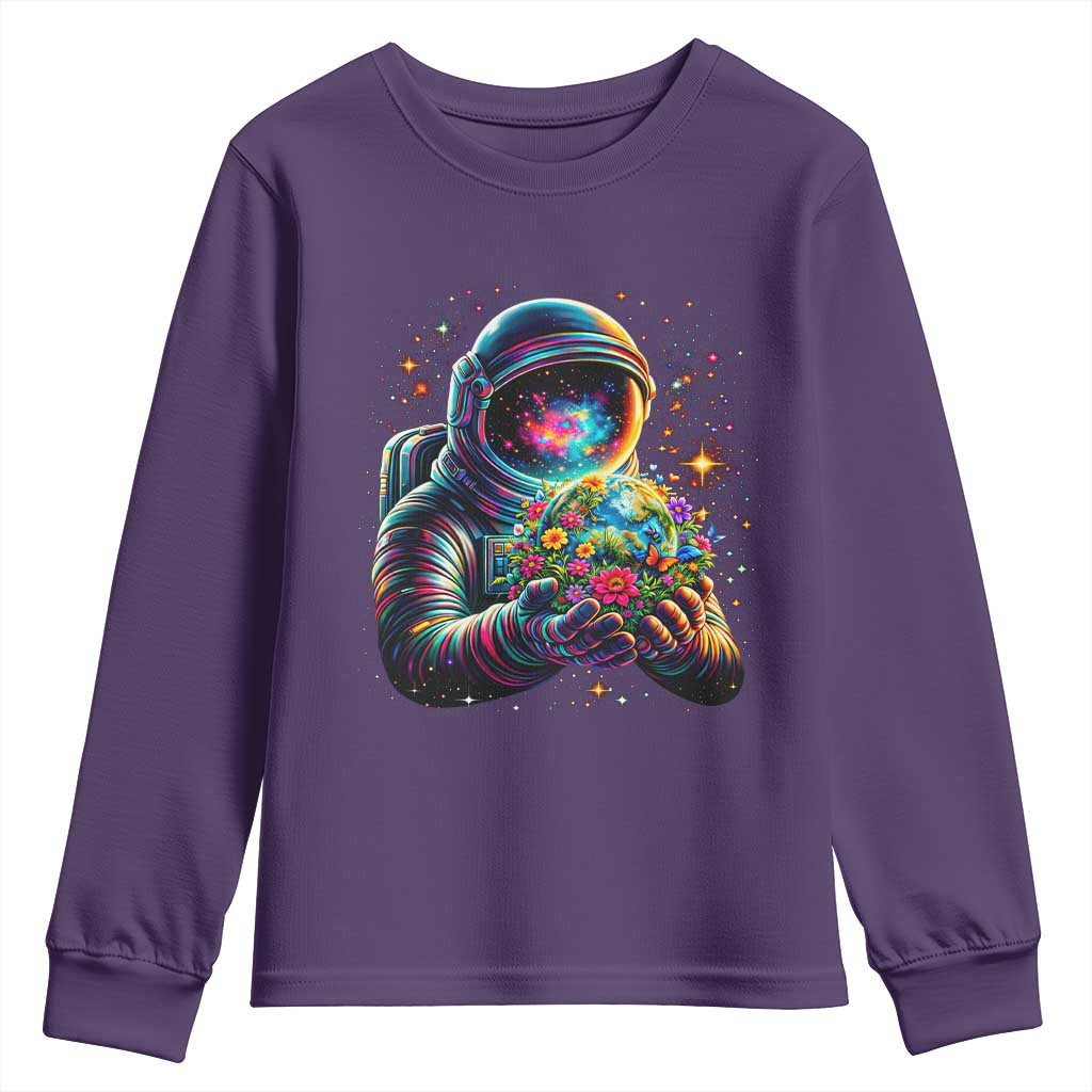 Astronaut Earth Flowers Spaceman Planet Galaxy Universe Youth Sweatshirt TS11 Purple Print Your Wear