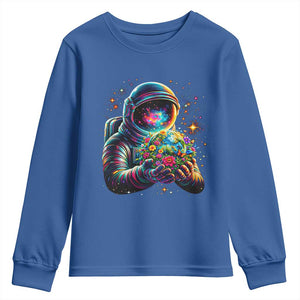 Astronaut Earth Flowers Spaceman Planet Galaxy Universe Youth Sweatshirt TS11 Royal Blue Print Your Wear