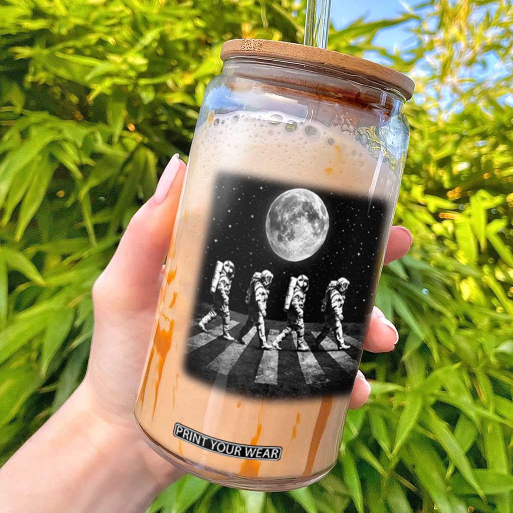 Astronauts Walking In Space Galaxy Moon Planet Glass Can TS11 Black Print Your Wear