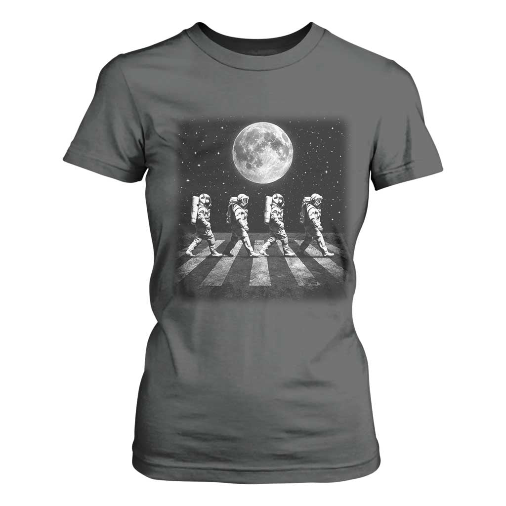 Astronauts Walking In Space Galaxy Moon Planet T Shirt For Women TS11 Dark Heather Print Your Wear