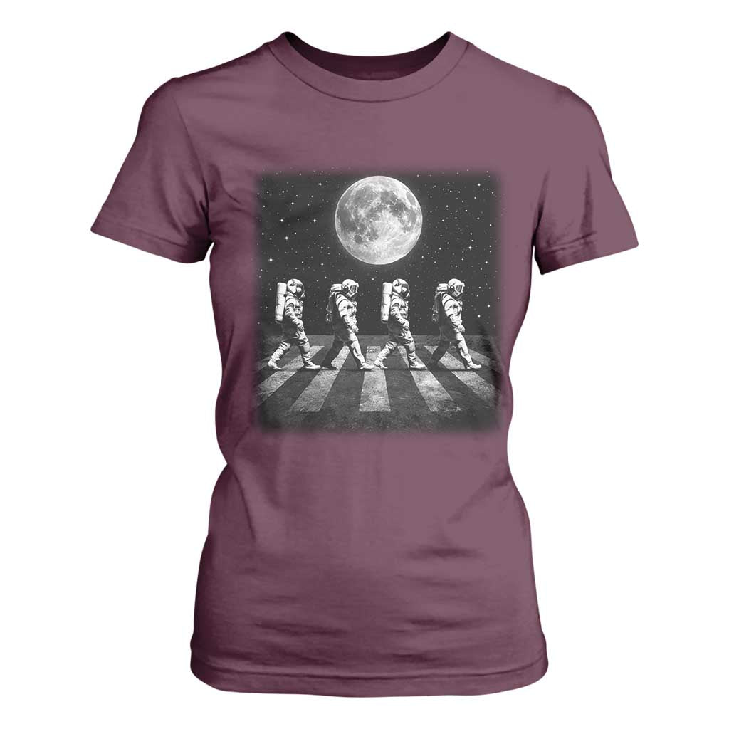 Astronauts Walking In Space Galaxy Moon Planet T Shirt For Women TS11 Maroon Print Your Wear