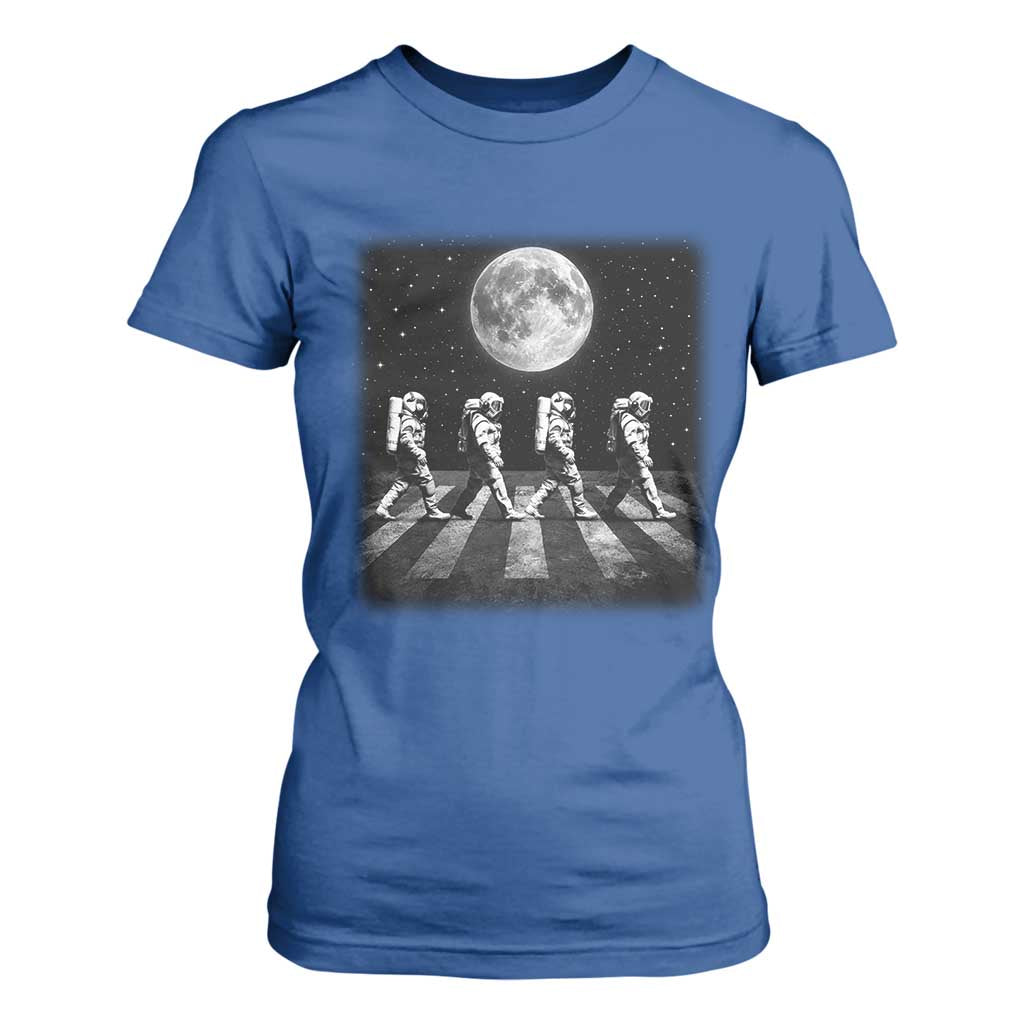 Astronauts Walking In Space Galaxy Moon Planet T Shirt For Women TS11 Royal Blue Print Your Wear
