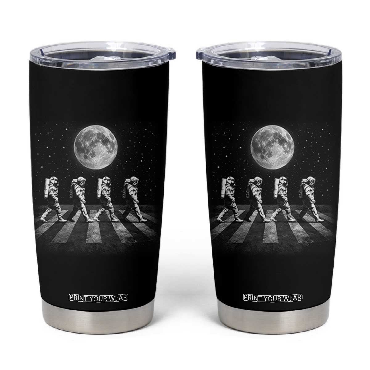 Astronauts Walking In Space Galaxy Moon Planet Tumbler Cup TS11 Black Print Your Wear