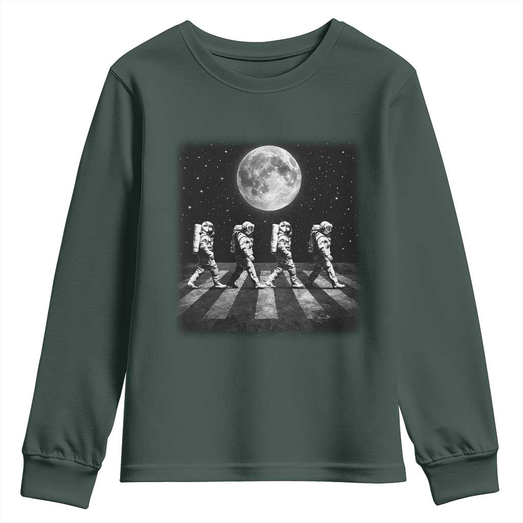 Astronauts Walking In Space Galaxy Moon Planet Youth Sweatshirt TS11 Dark Forest Green Print Your Wear